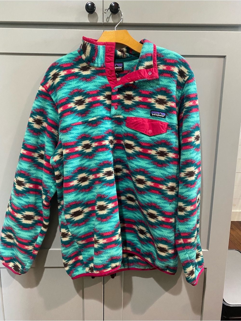 Patagonia Synchilla Fleece Pullover - Teal, Pink & Cream Aztec